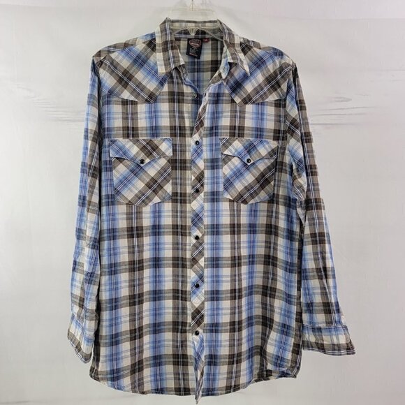 Sportier Men’s Western Wear Pearl Snap Button Down Plaid Shirt - Medium - Picture 11 of 14
